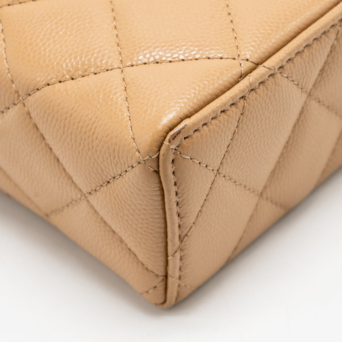 Chanel top handle vanity clutch with chain caviar beige LGHW (microchip)