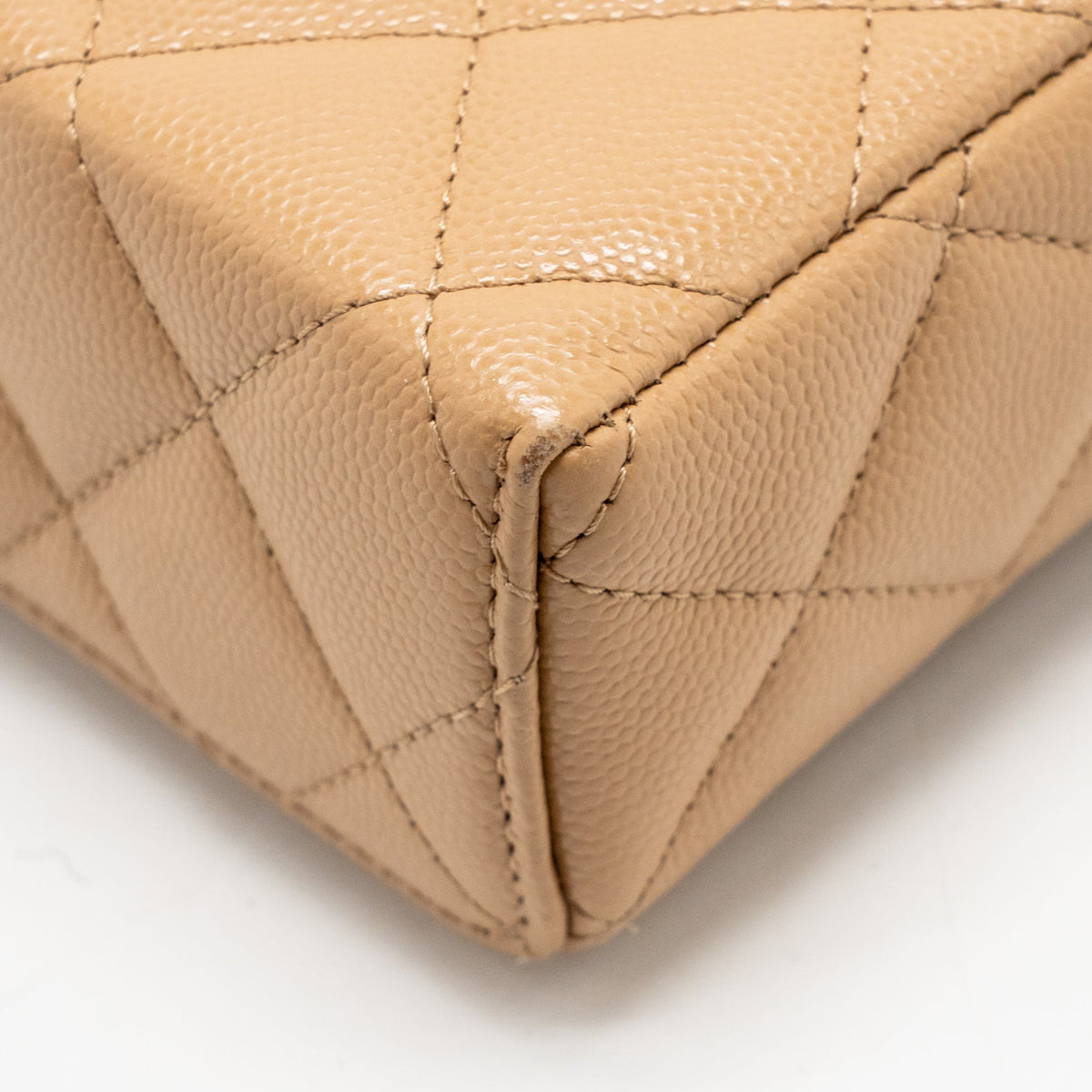 Chanel top handle vanity clutch with chain caviar beige LGHW (microchip)