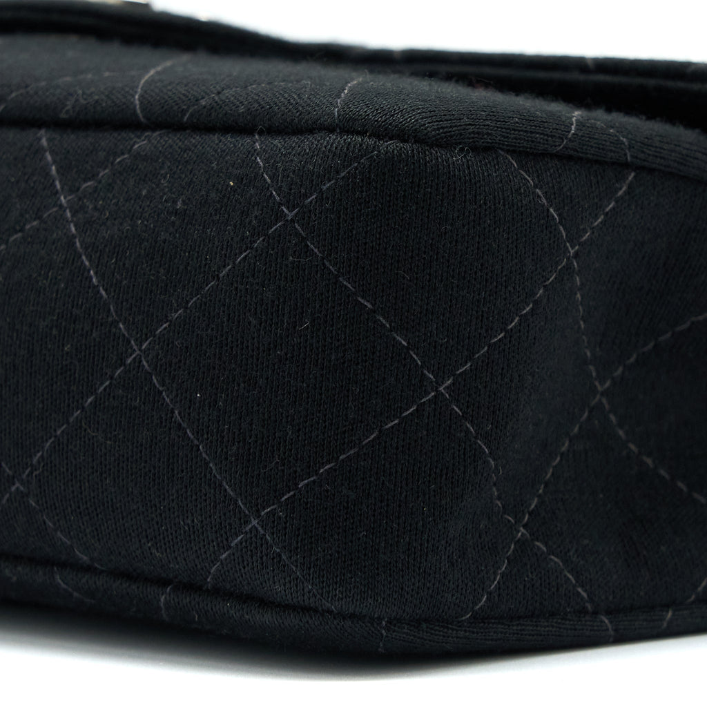 CHANEL VINTAGE MEDIUM SINGLE FLAP BAG FABRIC BLACK SHW