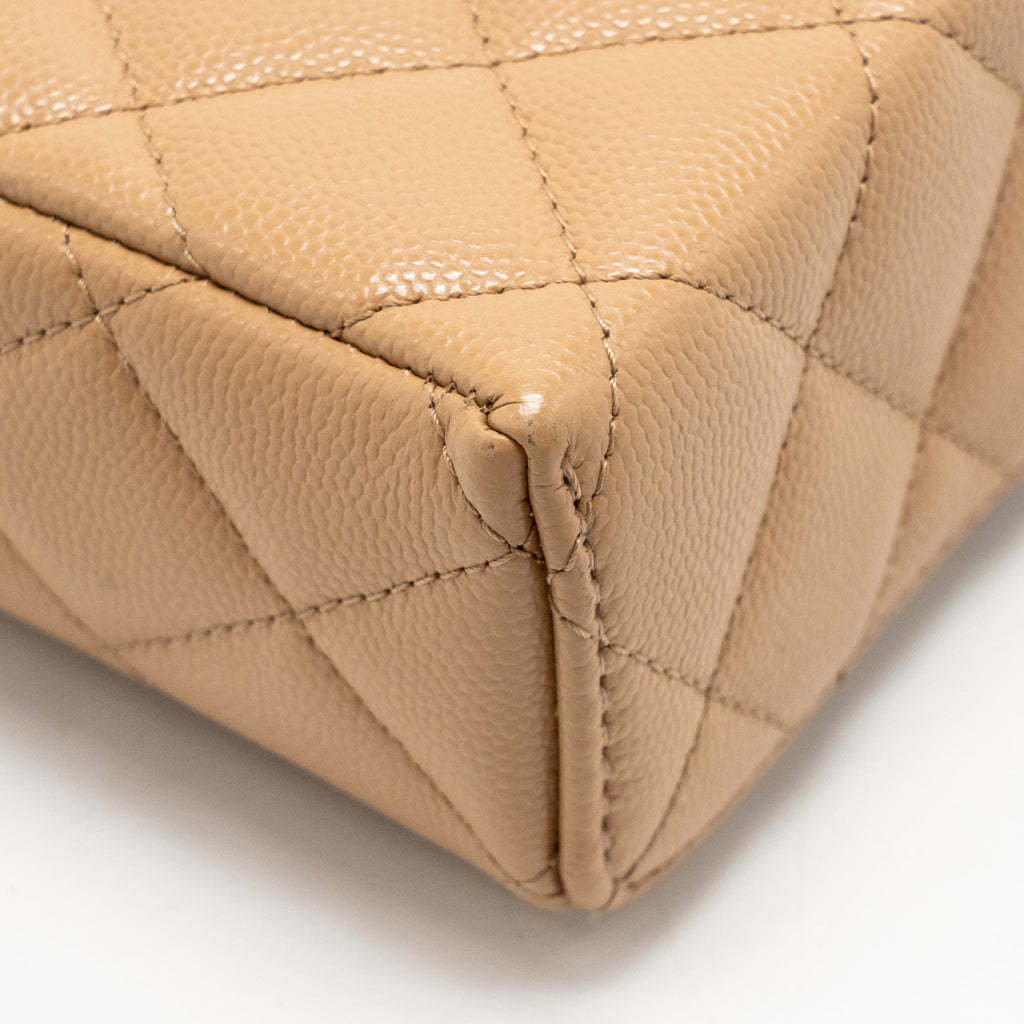 Chanel top handle vanity clutch with chain caviar beige LGHW (microchip)
