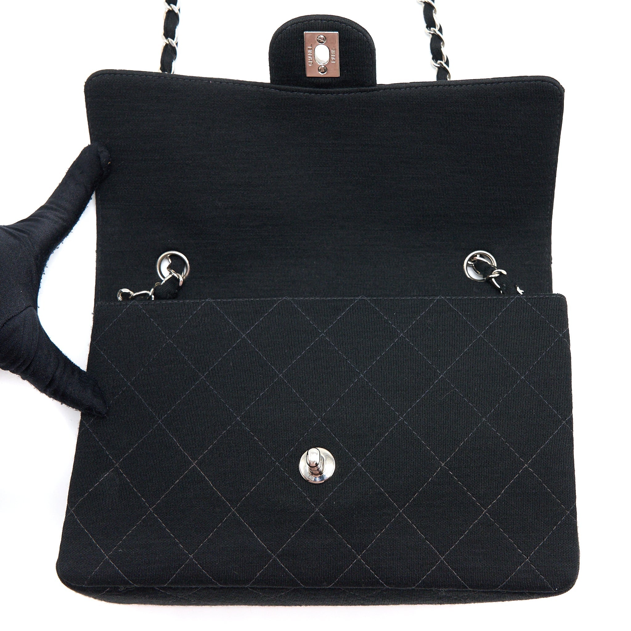 CHANEL VINTAGE MEDIUM SINGLE FLAP BAG FABRIC BLACK SHW