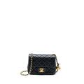 CHANEL PEARL CRUSH MINI SQUARE FLAP BAG LAMBSKIN BLACK BRUSHED GHW (MICROCHIP)