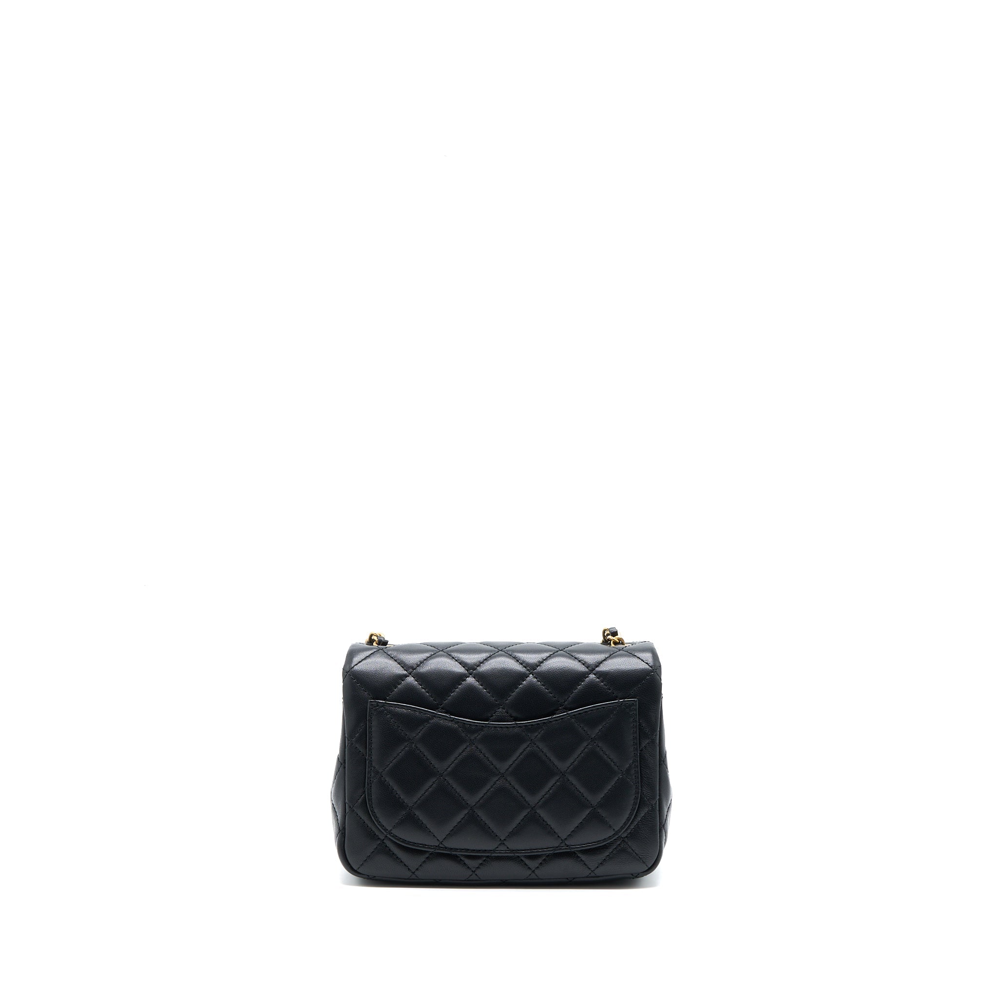CHANEL PEARL CRUSH MINI SQUARE FLAP BAG LAMBSKIN BLACK BRUSHED GHW (MICROCHIP)
