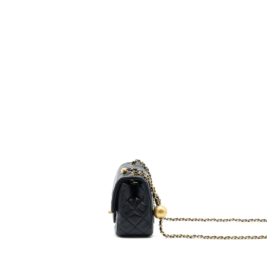 CHANEL PEARL CRUSH MINI SQUARE FLAP BAG LAMBSKIN BLACK BRUSHED GHW (MICROCHIP)