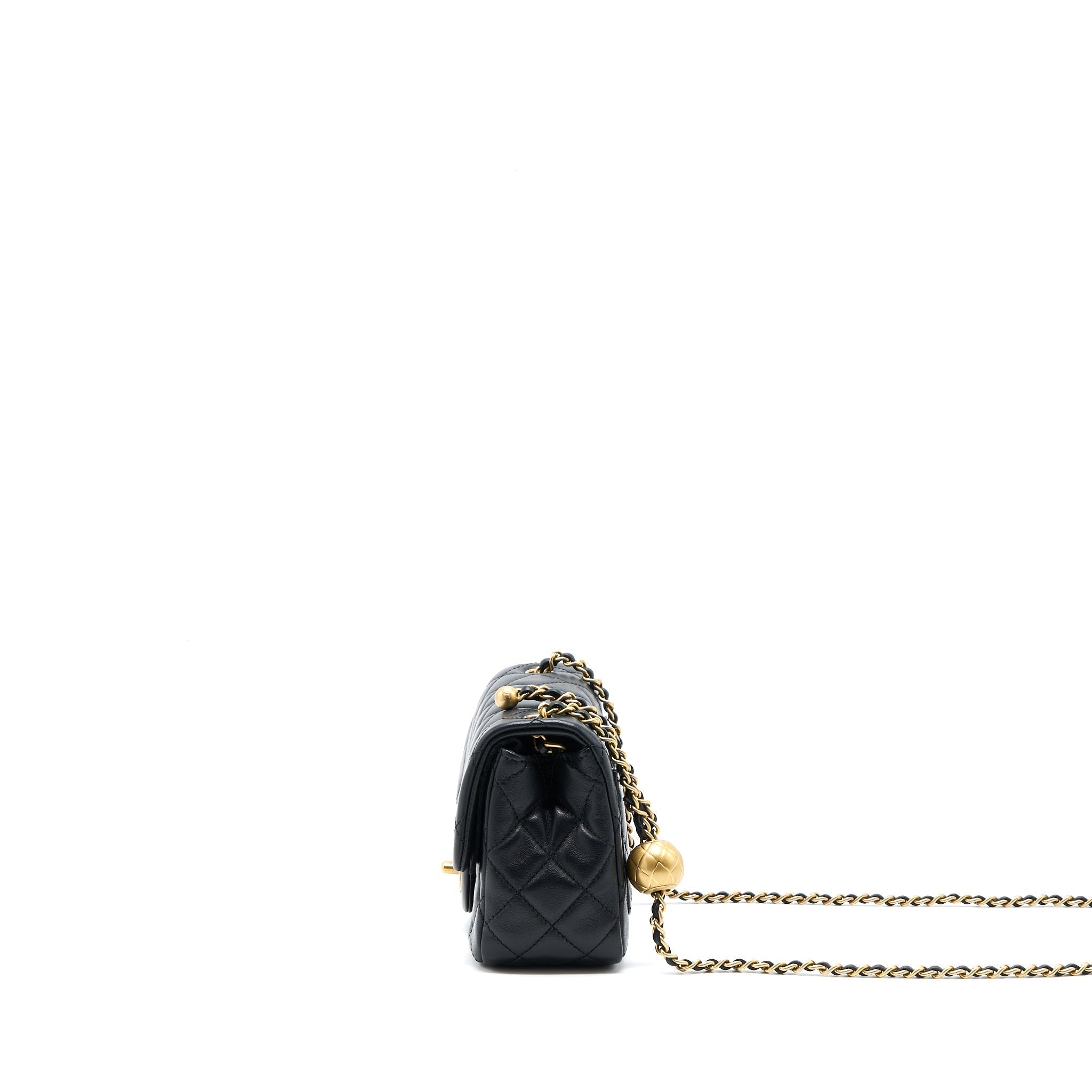 CHANEL PEARL CRUSH MINI SQUARE FLAP BAG LAMBSKIN BLACK BRUSHED GHW (MICROCHIP)