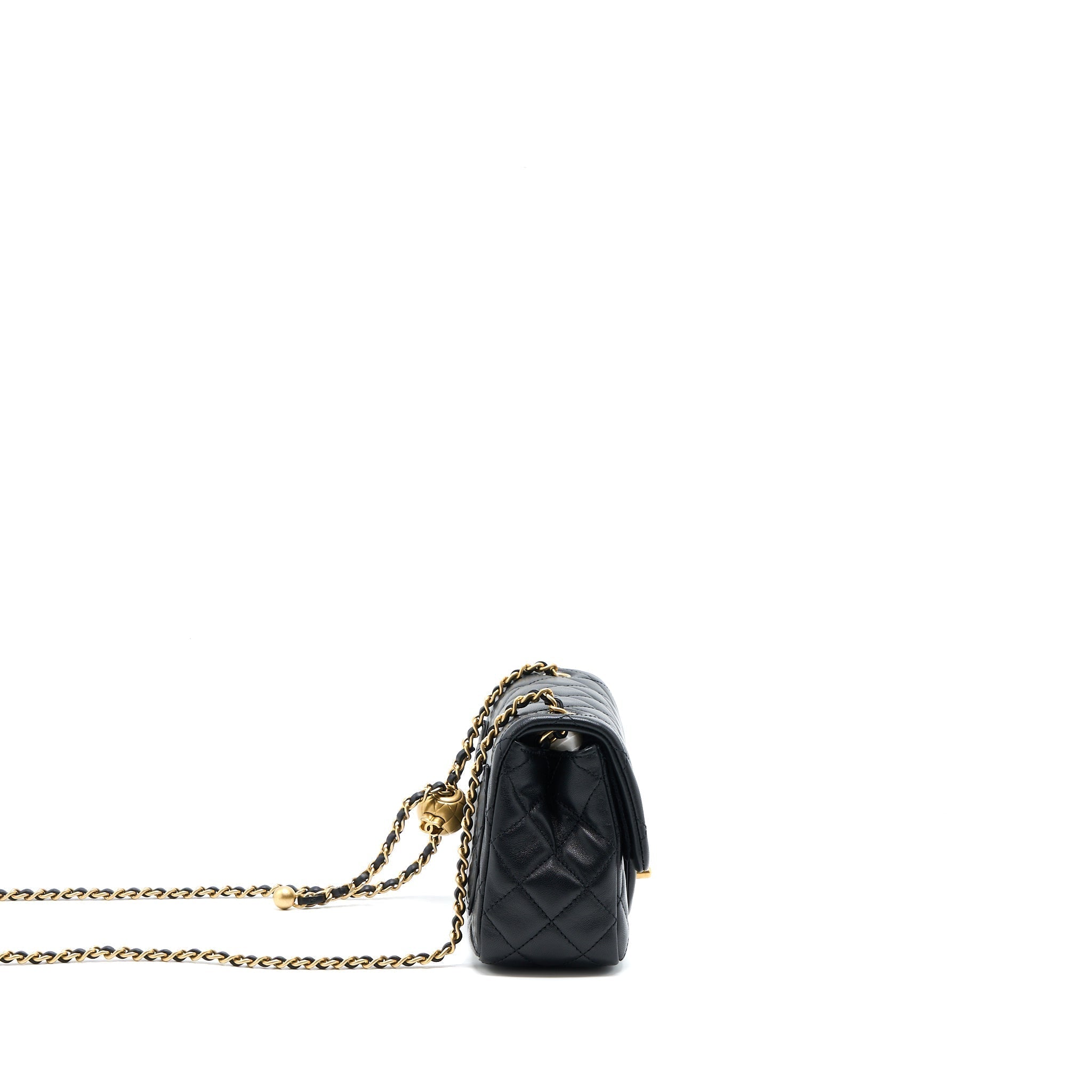 CHANEL PEARL CRUSH MINI SQUARE FLAP BAG LAMBSKIN BLACK BRUSHED GHW (MICROCHIP)