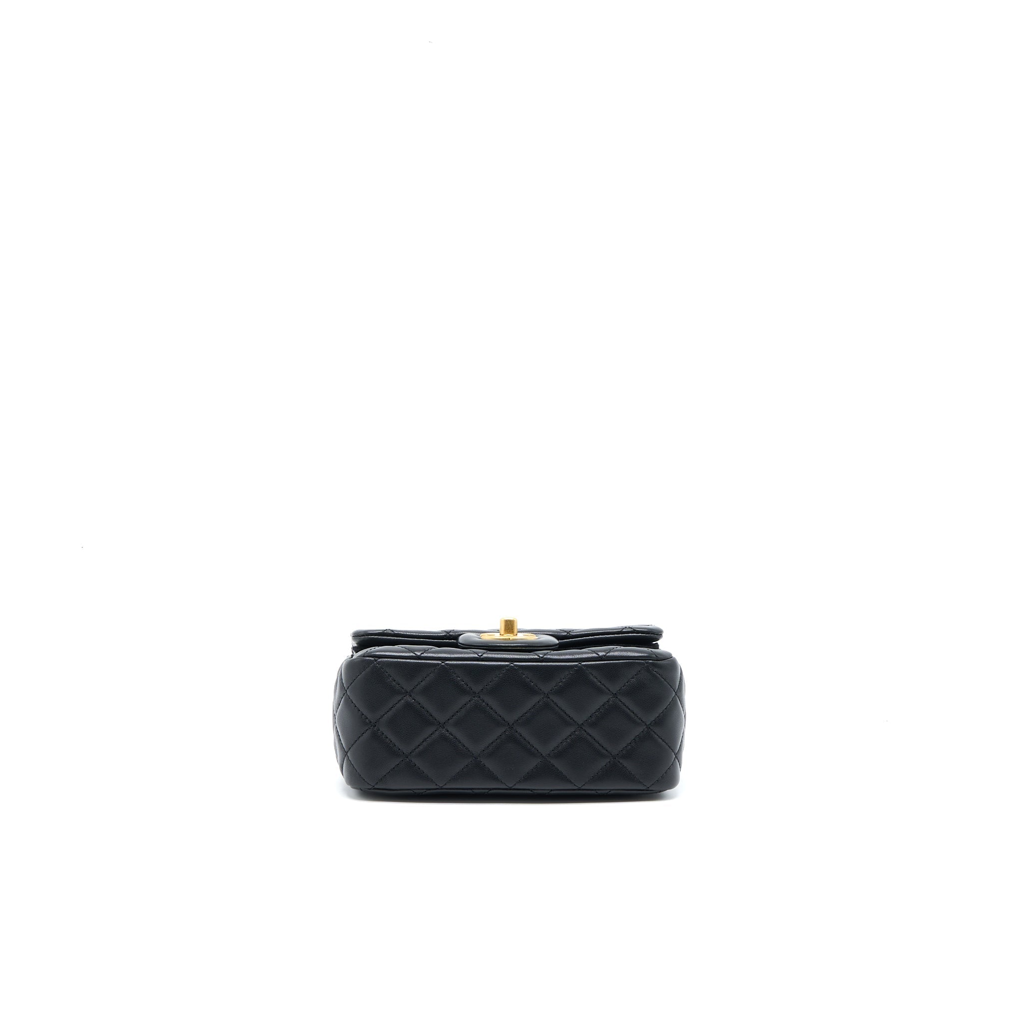 CHANEL PEARL CRUSH MINI SQUARE FLAP BAG LAMBSKIN BLACK BRUSHED GHW (MICROCHIP)
