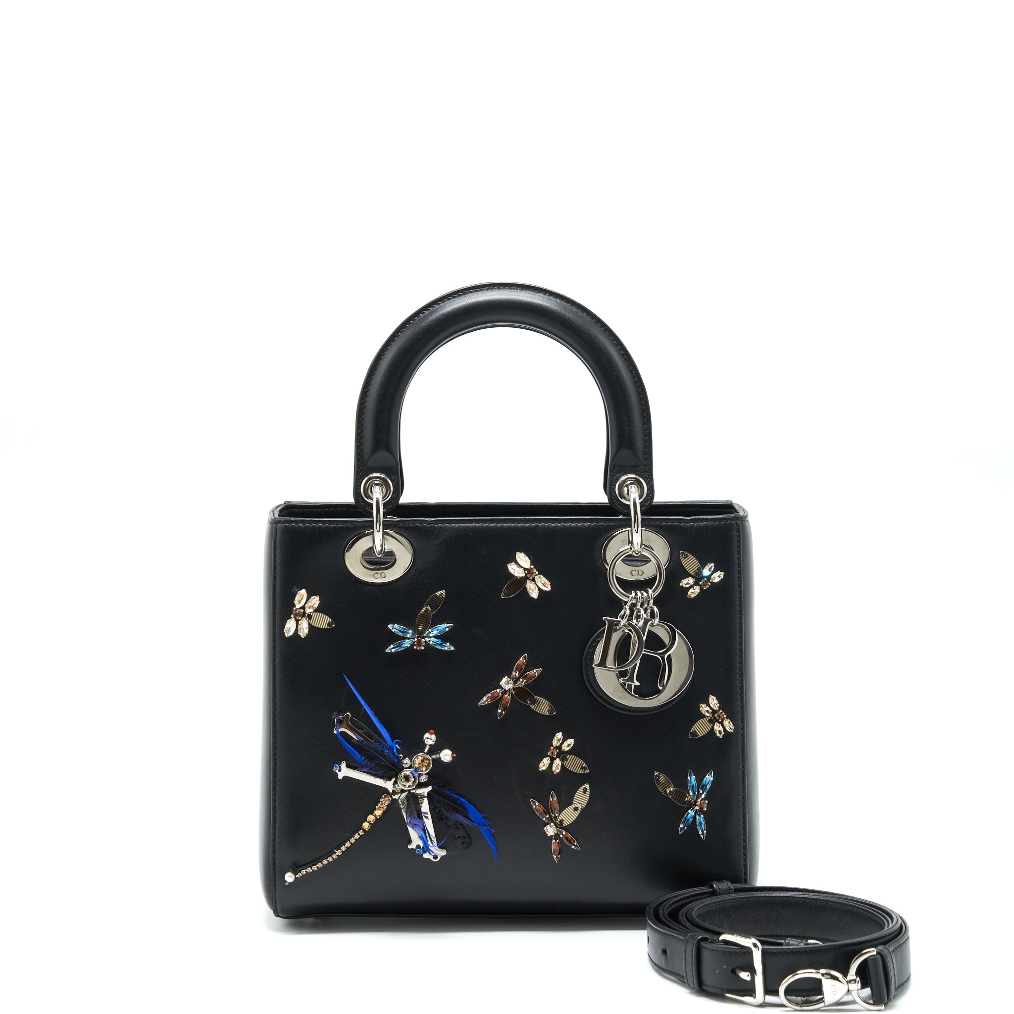 DIOR MEDIUM LADY DIOR LIMITED EDITION LAMBSKIN BLACK/MULTICOLOR SHW