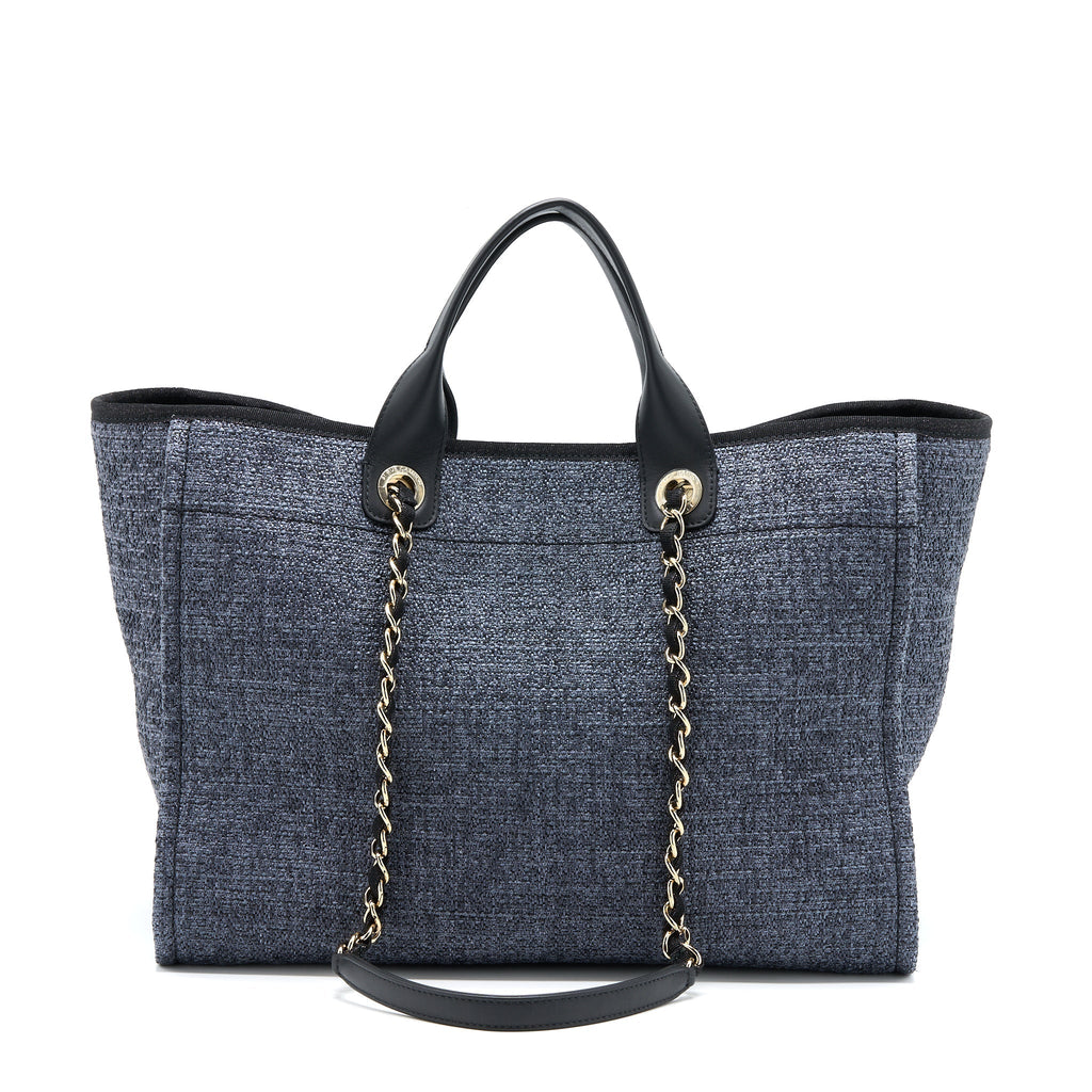 CHANEL DEAUVILLE TOTE BAG TWEED DARK GREY / BLACK LGHW (MICROCHIP)