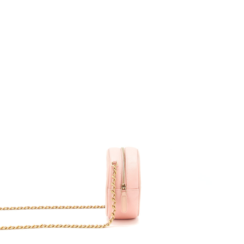 CHANEL MINI ROUND VANITY WITH CHAIN CAVIAR PINK GHW