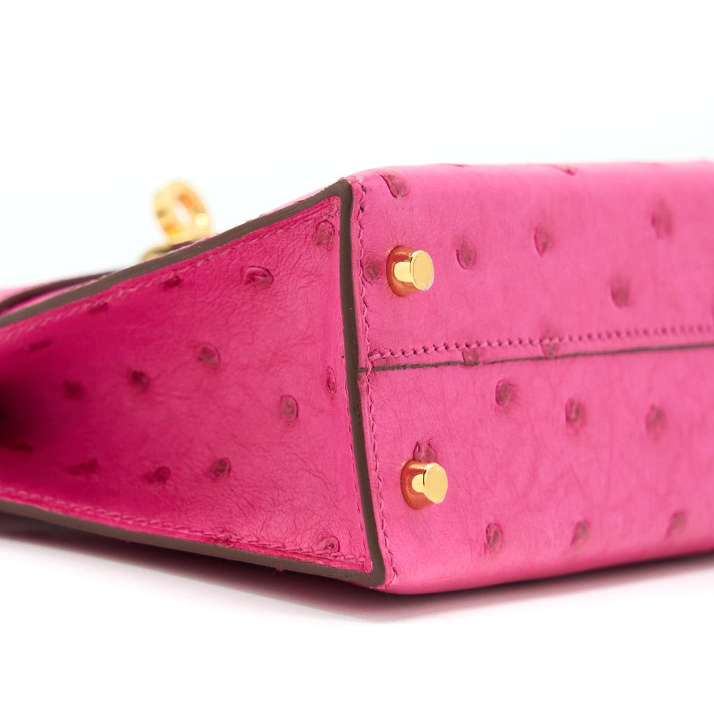 HERMES MINI KELLY SELLIER SPECIAL ORDER OSTRICH 5J FUCHSIA PINK/PURPLE GHW