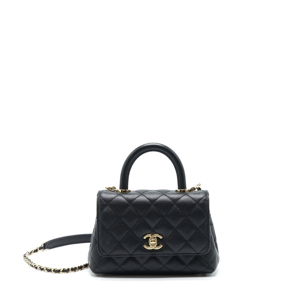 CHANEL MINI COCO HANDLE 20CM CAVIAR BLACK LGHW (MICROCHIP)