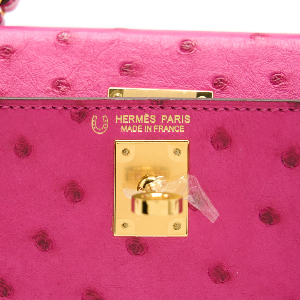 Hermes Mini Kelly Sellier Special Order Ostrich 5J Fuchsia Pink/Purple GHW