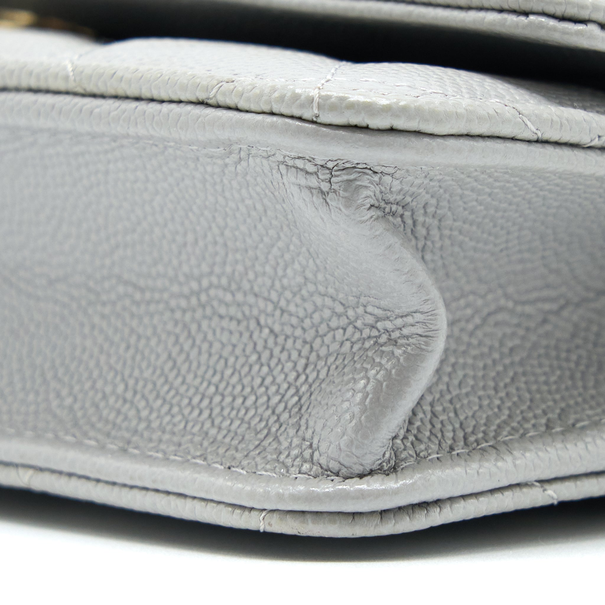 CHANEL CLASSIC WALLET ON CHAIN CAVIAR LIGHT GREY LGHW (MICROCHIP)
