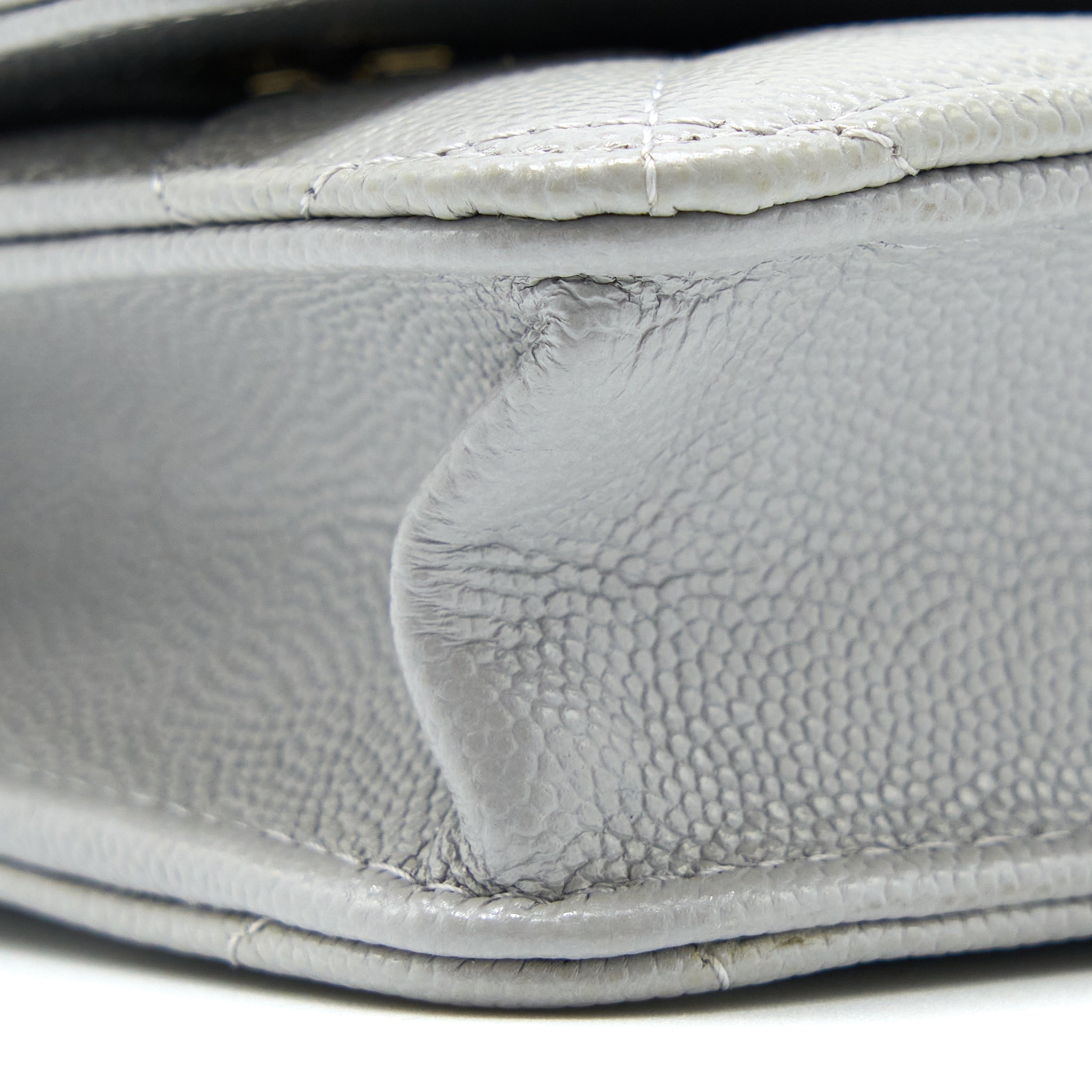 CHANEL CLASSIC WALLET ON CHAIN CAVIAR LIGHT GREY LGHW (MICROCHIP)