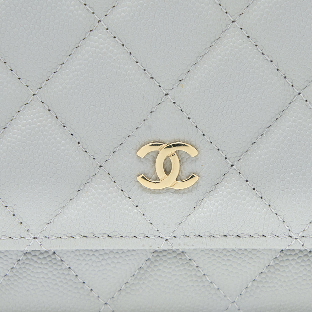 CHANEL CLASSIC WALLET ON CHAIN CAVIAR LIGHT GREY LGHW (MICROCHIP)