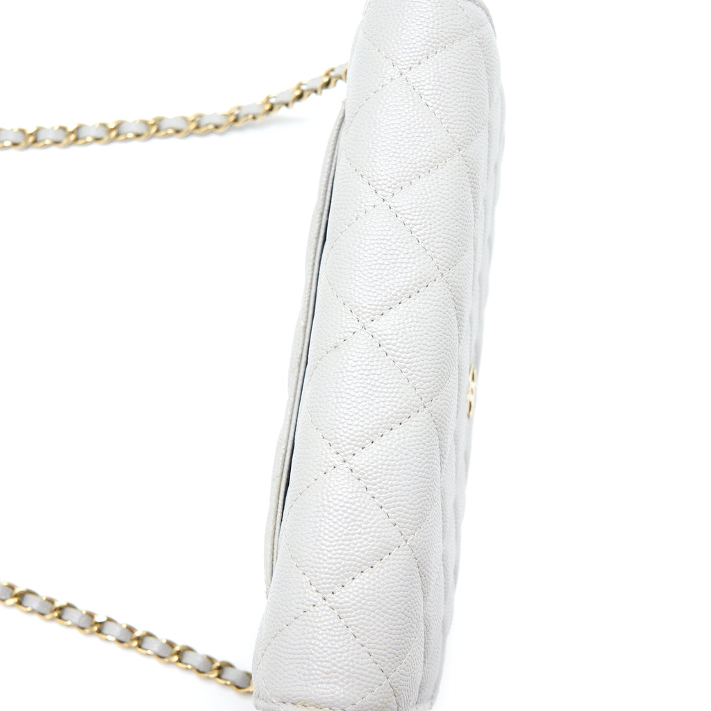 CHANEL CLASSIC WALLET ON CHAIN CAVIAR LIGHT GREY LGHW (MICROCHIP)