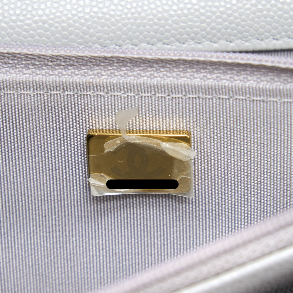 CHANEL CLASSIC WALLET ON CHAIN CAVIAR LIGHT GREY LGHW (MICROCHIP)