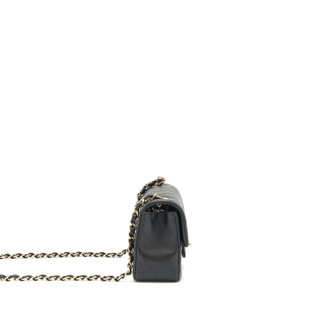 CHANEL MINI RECTANGULAR FLAP BAG LAMBSKIN BLACK LGHW (MICROCHIP)