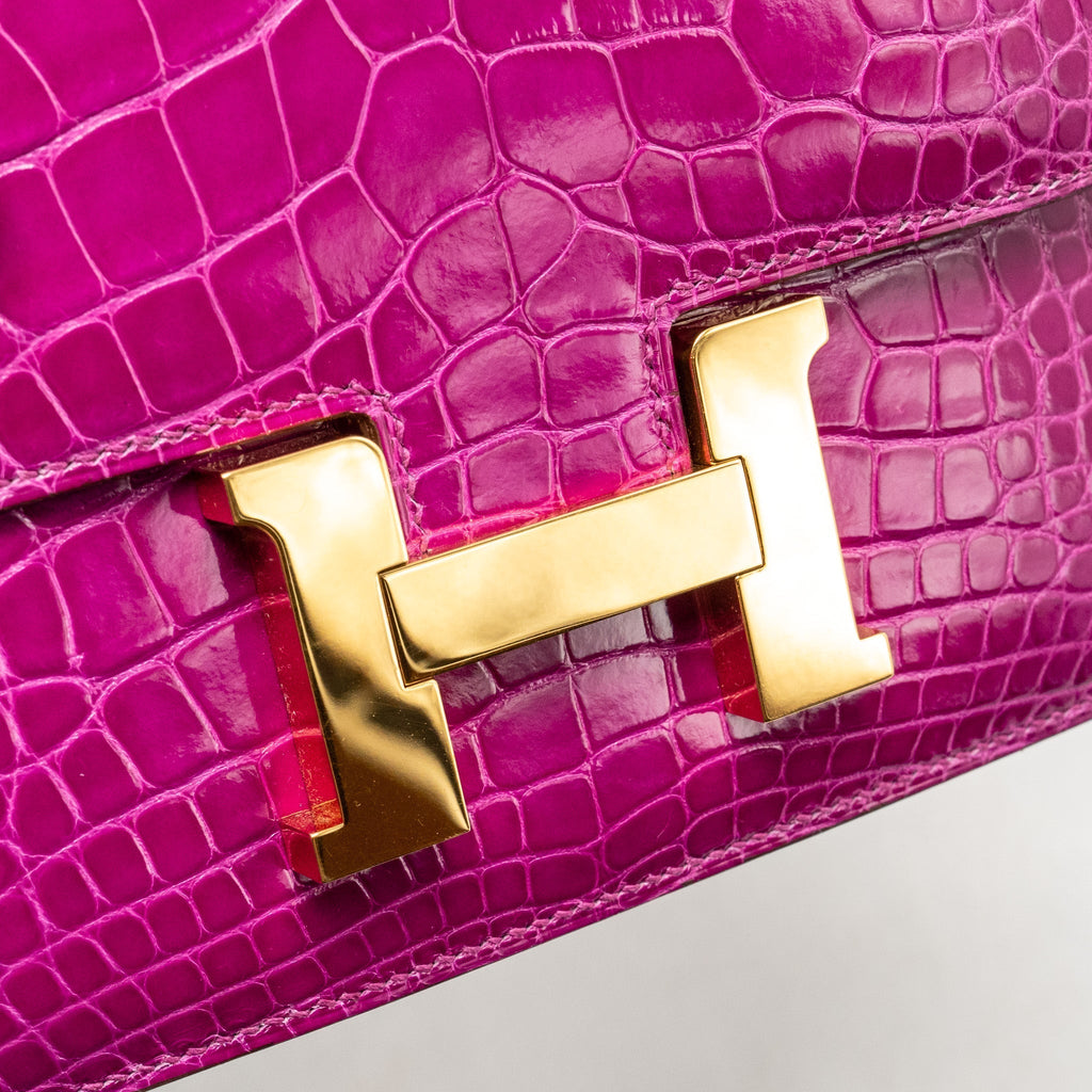 HERMES MINI CONSTANCE SHINY ALLIGATOR MISSIPPIENS J5 ROSE SHEHERARADEZ GHW