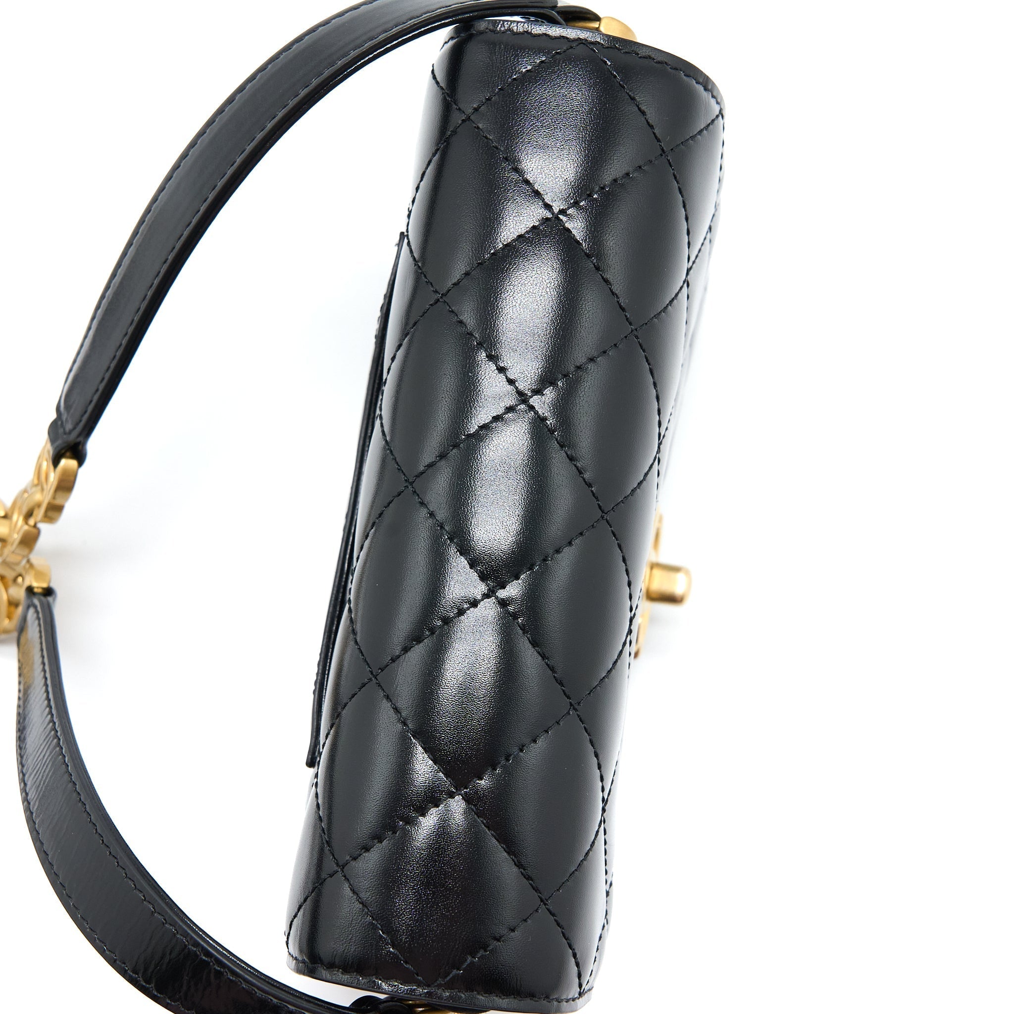 CHANEL CROSSBODY MINI FLAP BAG CC LOGO STRAP CALFSKIN BLACK BRUSHED GHW (MICROCHIP)