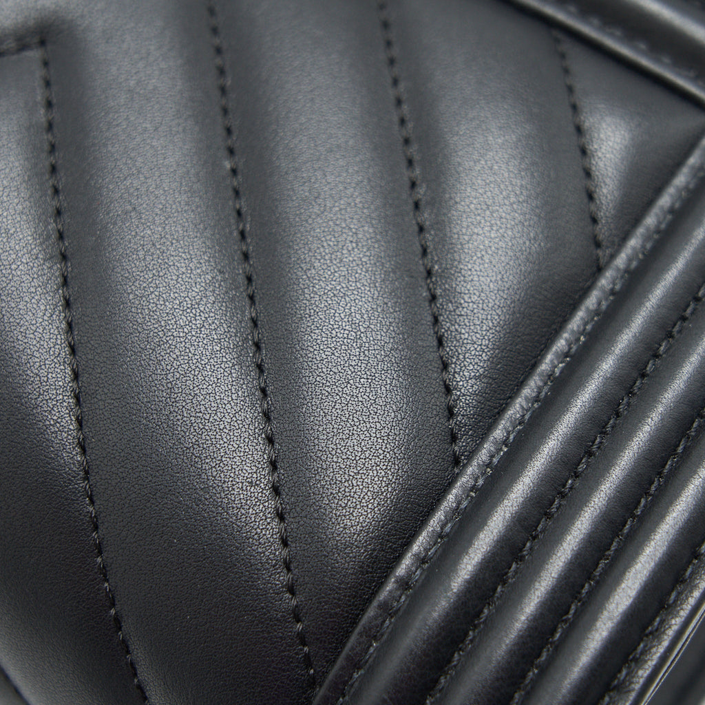 CHANEL SMALL CHEVRON LEBOY BAG CALFSKIN BLACK WITH SHW