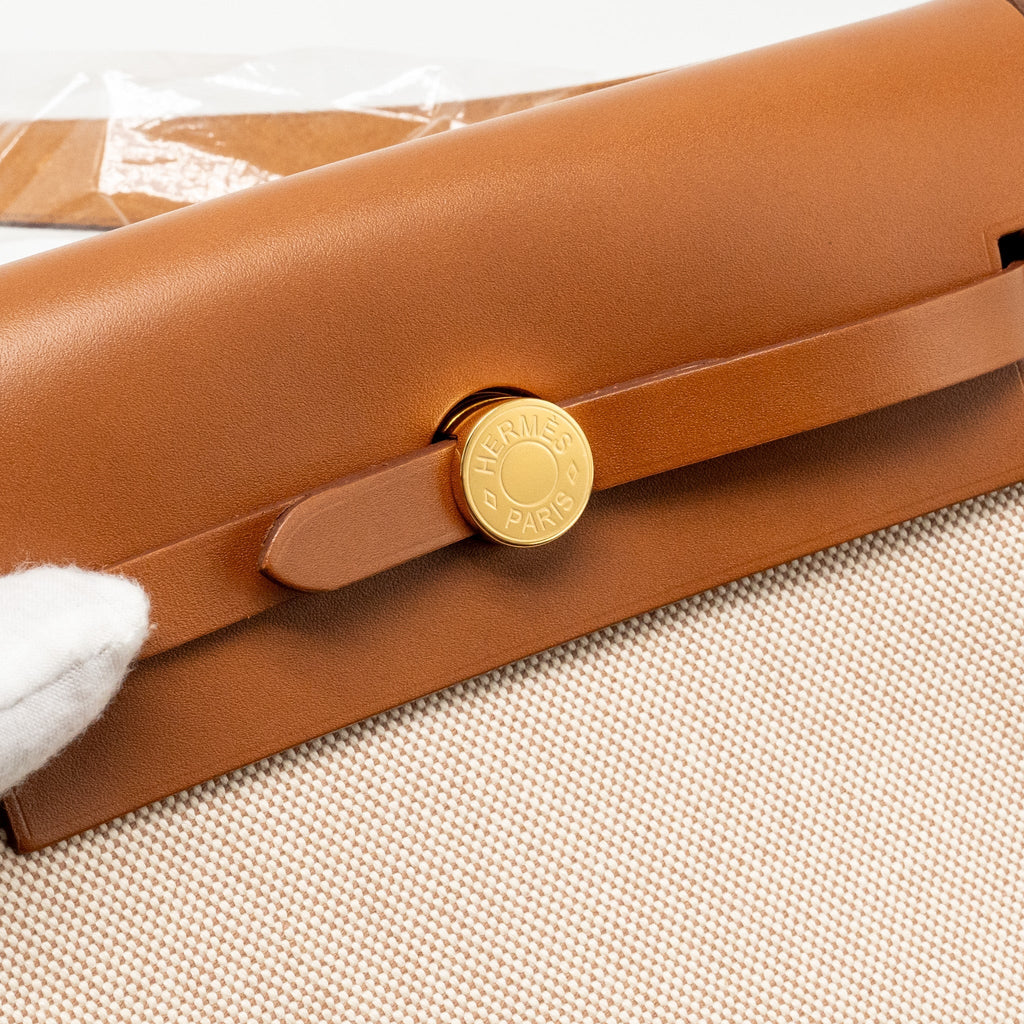 HERMES HERBAG MINI CANVAS/HUNTER LEATHER ECRU-BEIGE/FAUVE GHW