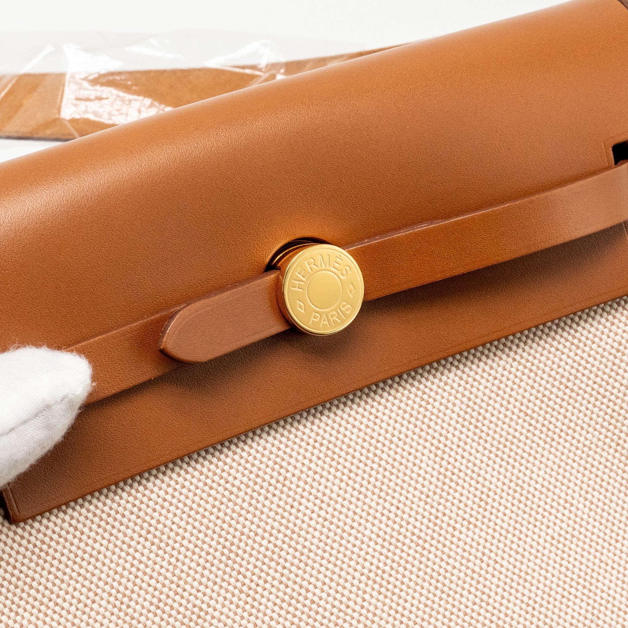 HERMES HERBAG MINI CANVAS/HUNTER LEATHER ECRU-BEIGE/FAUVE GHW