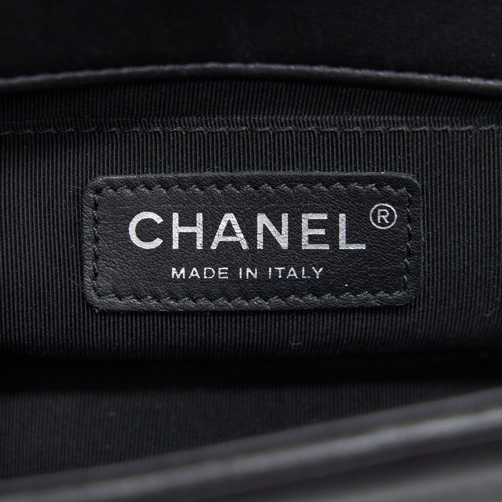 CHANEL SMALL CHEVRON LEBOY BAG CALFSKIN BLACK WITH SHW