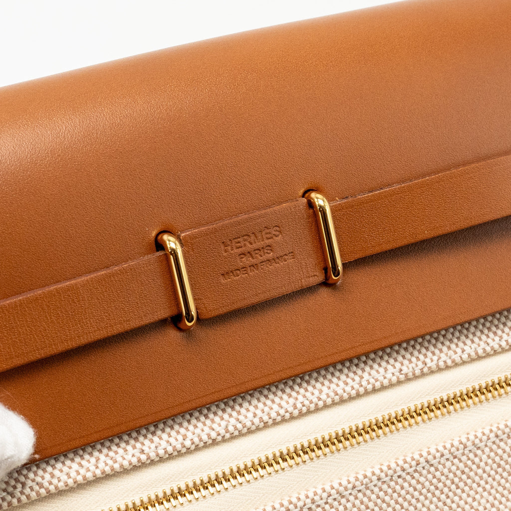 HERMES HERBAG MINI CANVAS/HUNTER ECRU-BEIGE/FAUVE GHW
