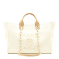 CHANEL DEAUVILLE TOTE BAG CANVAS LIGHT BEIGE LGHW