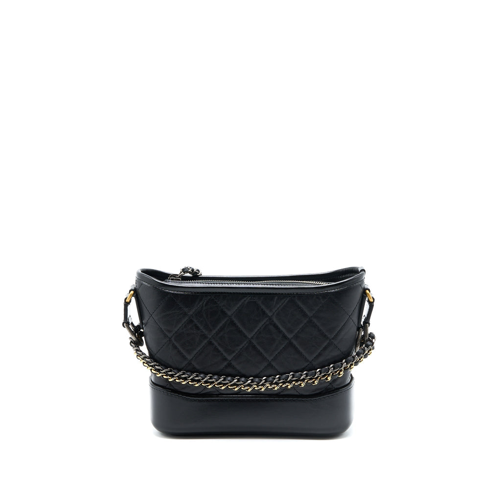 CHANEL SMALL GABRIELLE BAG AGED CALFSKIN BLACK MULTICOLOUR HARDWARE (MICROCHIP)
