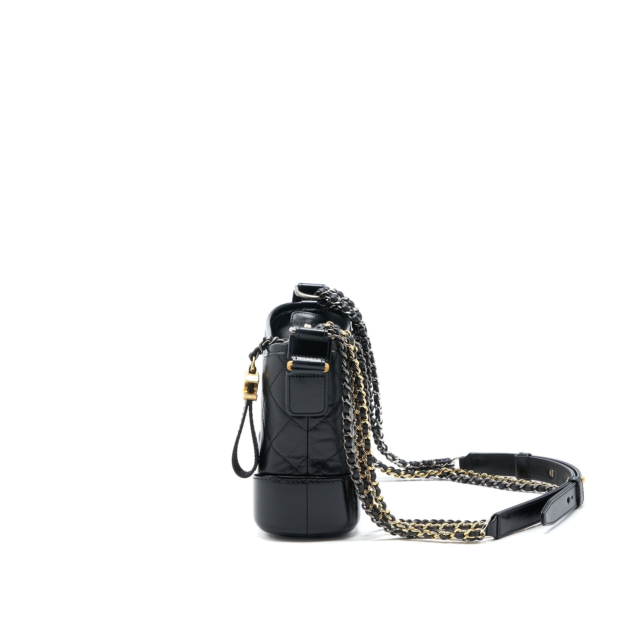 CHANEL SMALL GABRIELLE BAG AGED CALFSKIN BLACK MULTICOLOUR HARDWARE (MICROCHIP)