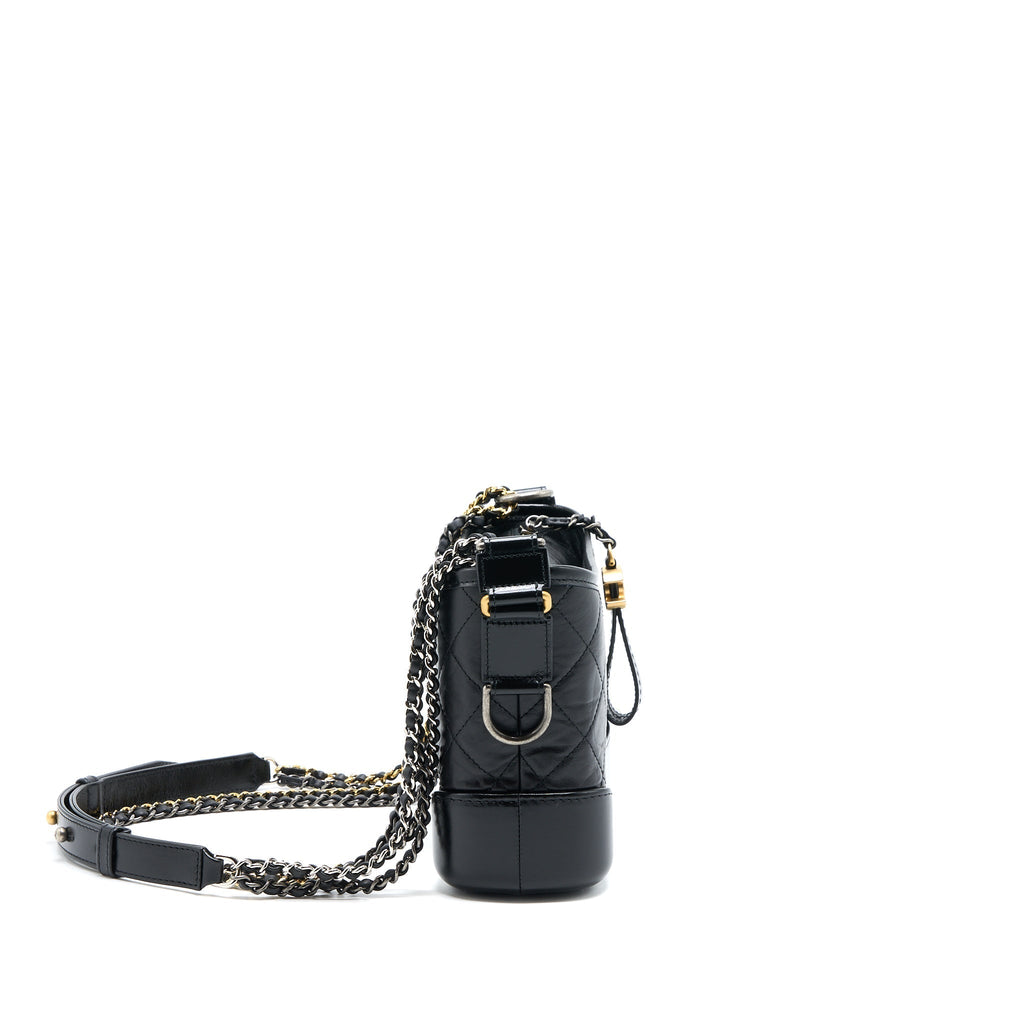 CHANEL SMALL GABRIELLE BAG AGED CALFSKIN BLACK MULTICOLOUR HARDWARE (MICROCHIP)