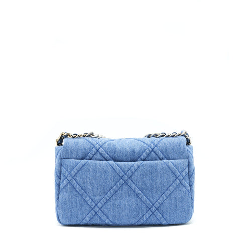 CHANEL 22P DENIM SMALL 19 BAG LIGHT BLUE GOLD/SLIVER HARDWARE