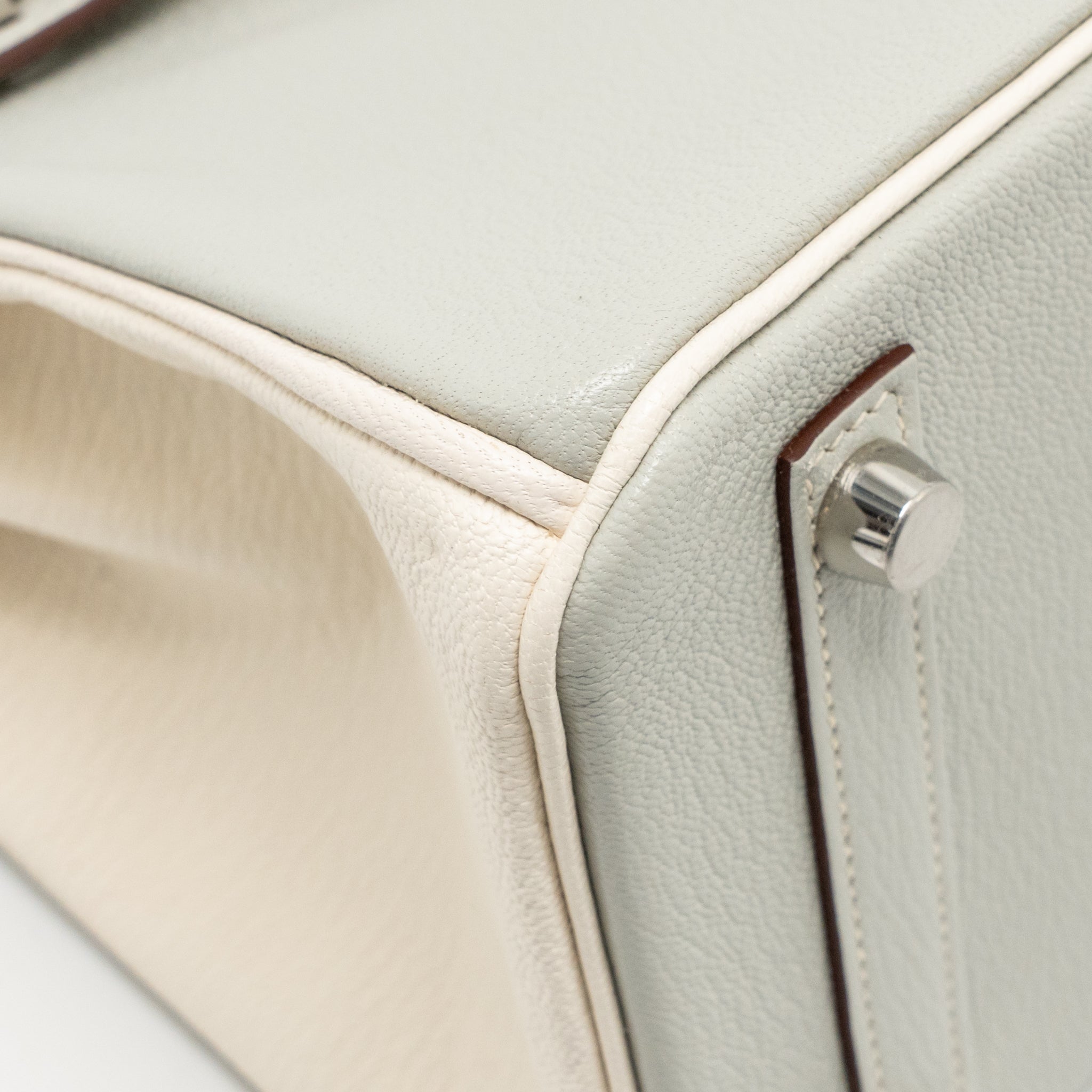 HERMES BIRKIN 25 SPECIAL ORDER CHÈVRE MYSORE GRIS PERLE/CRAIE BRUSHED SHW