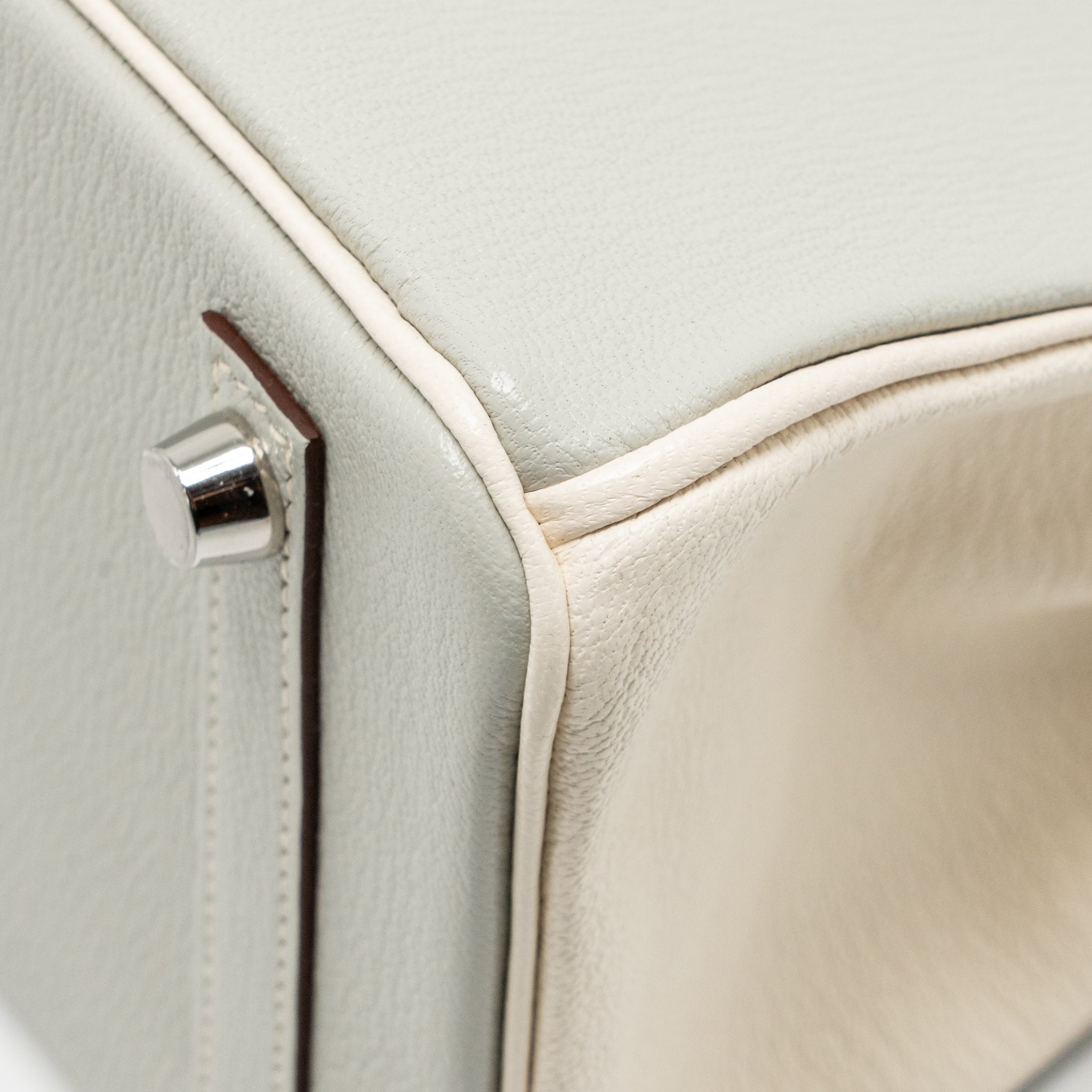 HERMES BIRKIN 25 SPECIAL ORDER CHÈVRE MYSORE GRIS PERLE/CRAIE BRUSHED SHW