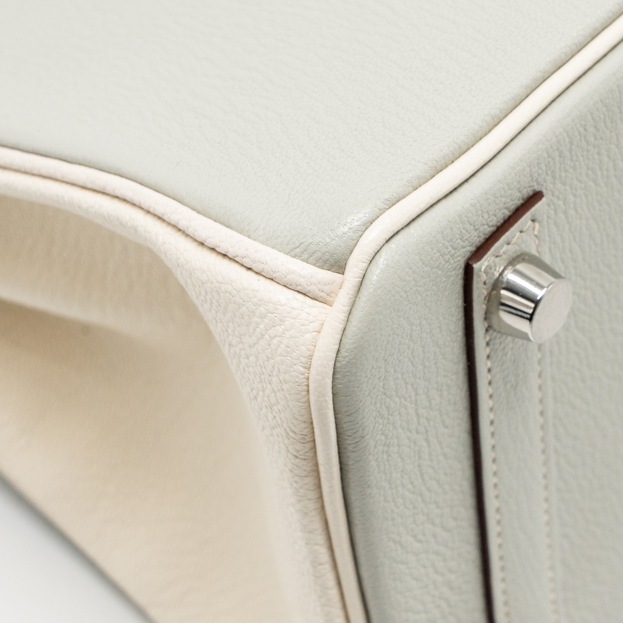 HERMES BIRKIN 25 SPECIAL ORDER CHÈVRE MYSORE GRIS PERLE/CRAIE BRUSHED SHW