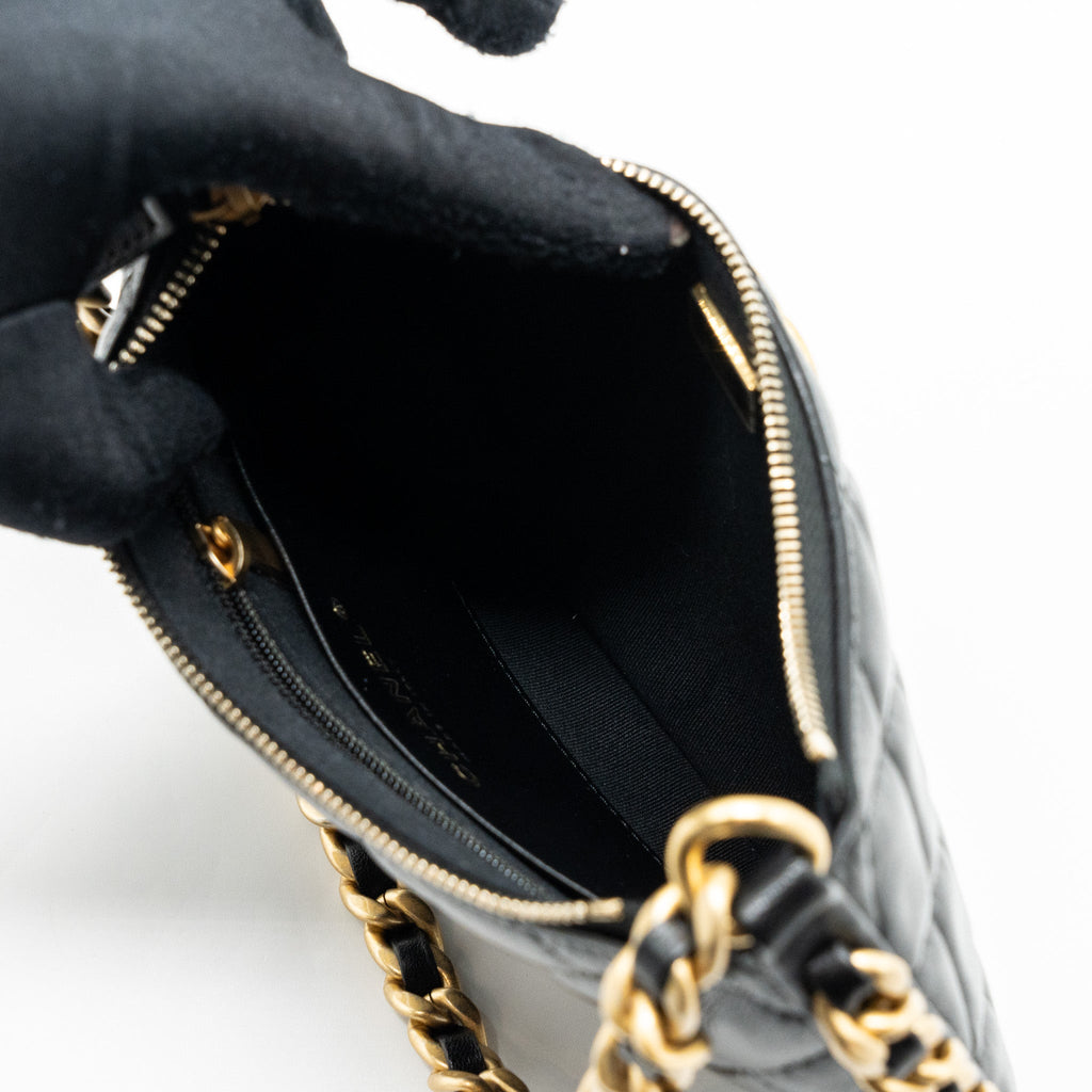 CHANEL 23B HOBO SHOULDER BAG LAMBSKIN BLACK BRUSHED GHW(MICROCHIP)