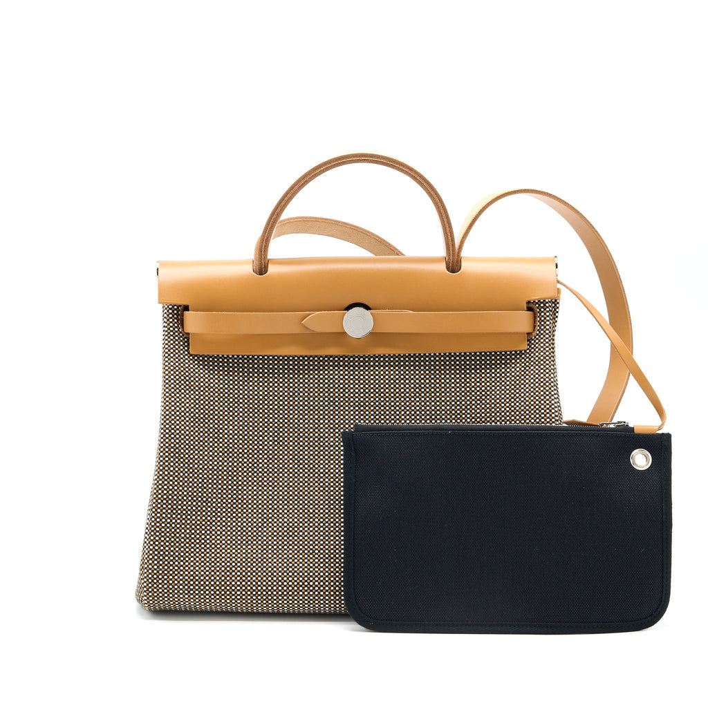 HERMES HERBAG 31 HUNTER/CANVAS NOIR-BLANC-DESERT/NAT SABLE SHW