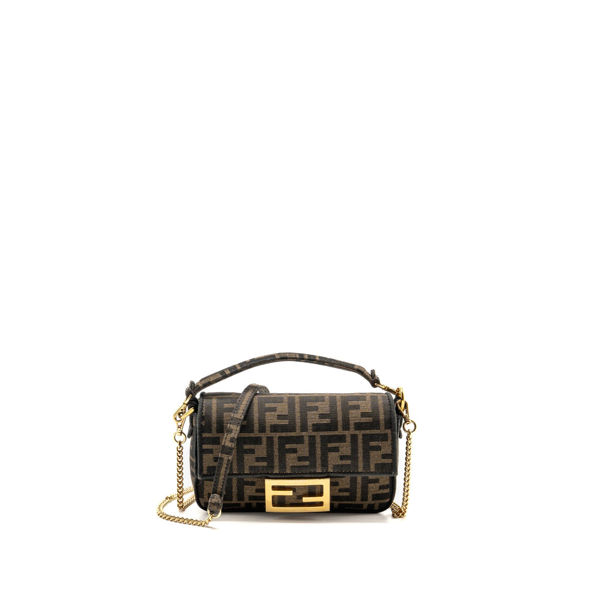 Fendi Mini Baguette Jacquard Fabric with FF Motif Brown GHW