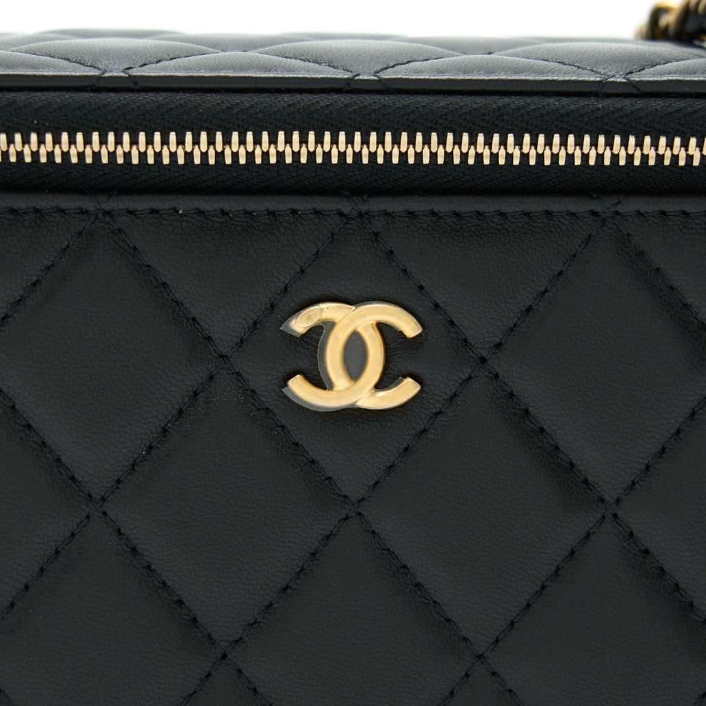 CHANEL PEARL CRUSH LONG VANITY WITH CHAIN LAMBSKIN BLACK GHW