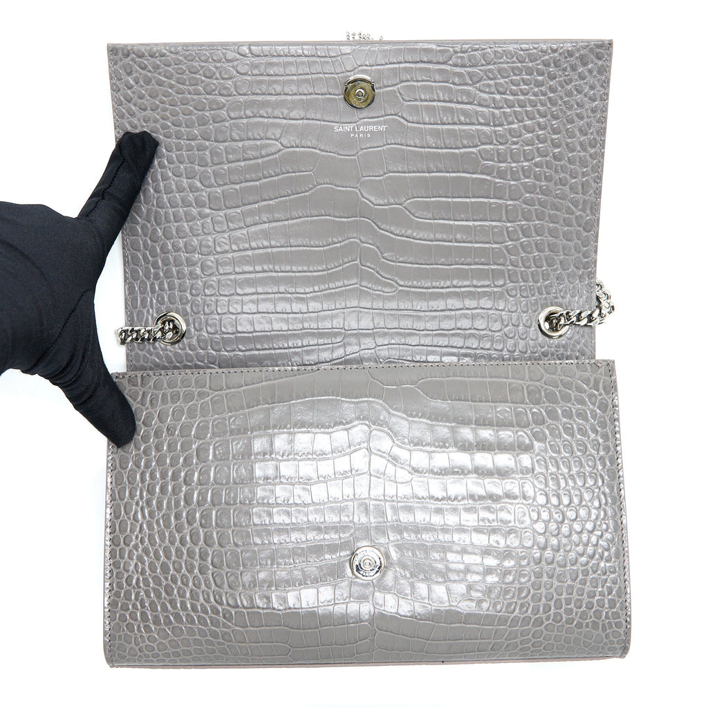 SAINT LAURENT KATE BAG CROC EMBOSSED-CALFSKIN GREY SHW