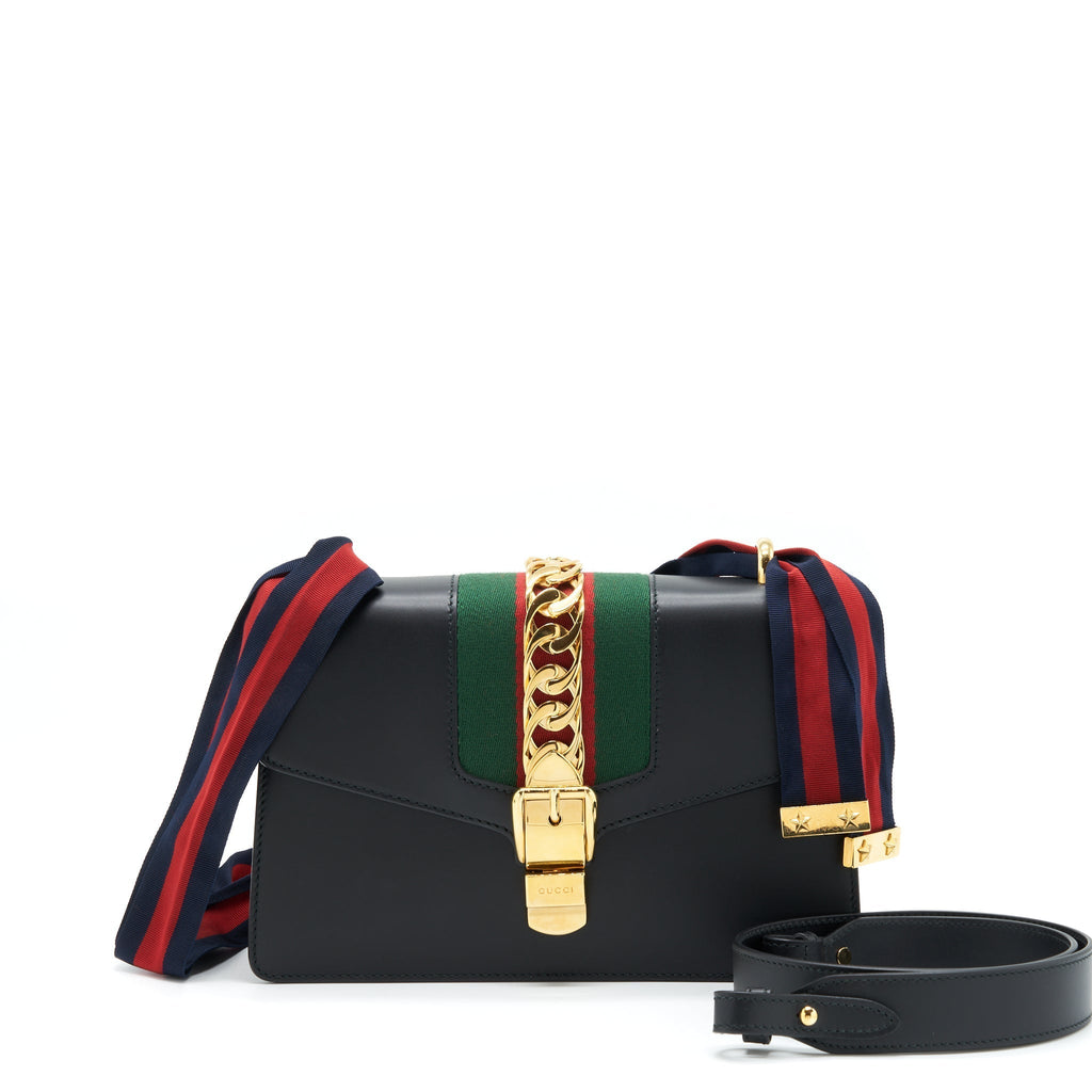 GUCCI SMALL SYLVIE SHOULDER BAG BLACK GHW