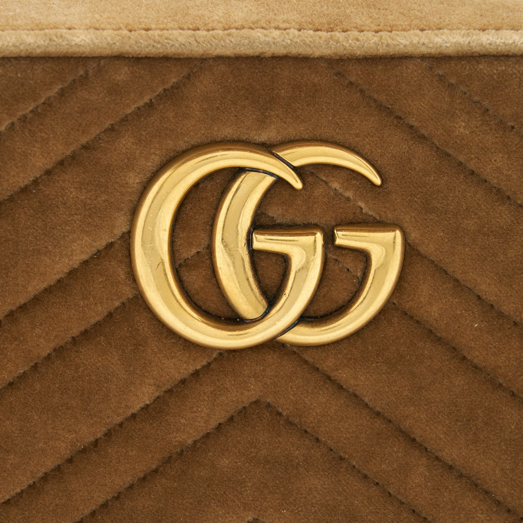 GUCCI GG MARMONT CAMERA BAG VELVET GOLD TAN GHW