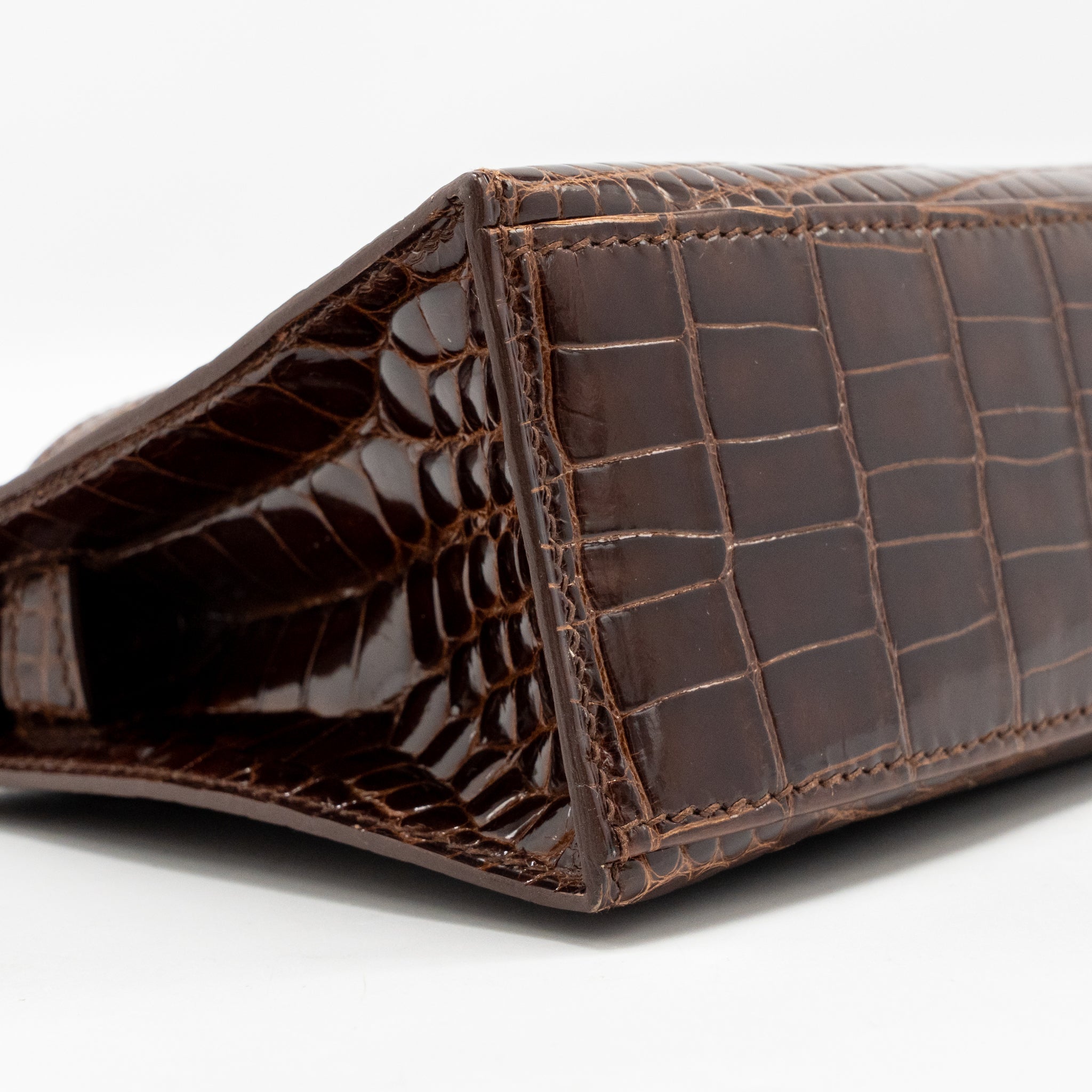 HERMES KELLY POCHETTE SHINY ALLIGATOR MISSISSIPPIENSIS 33 MIEL SHW SQUARE M