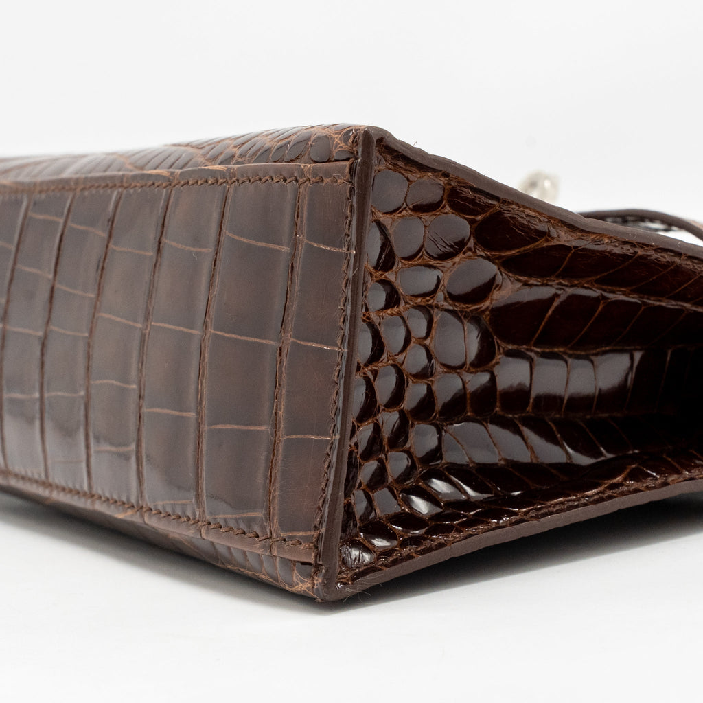 HERMES KELLY POCHETTE SHINY ALLIGATOR MISSISSIPPIENSIS 33 MIEL SHW SQUARE M