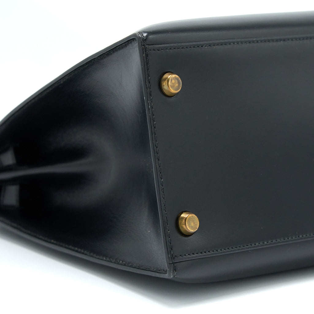 Hermes Vintage Kelly 28 Box Black GHW Stamp Circle R