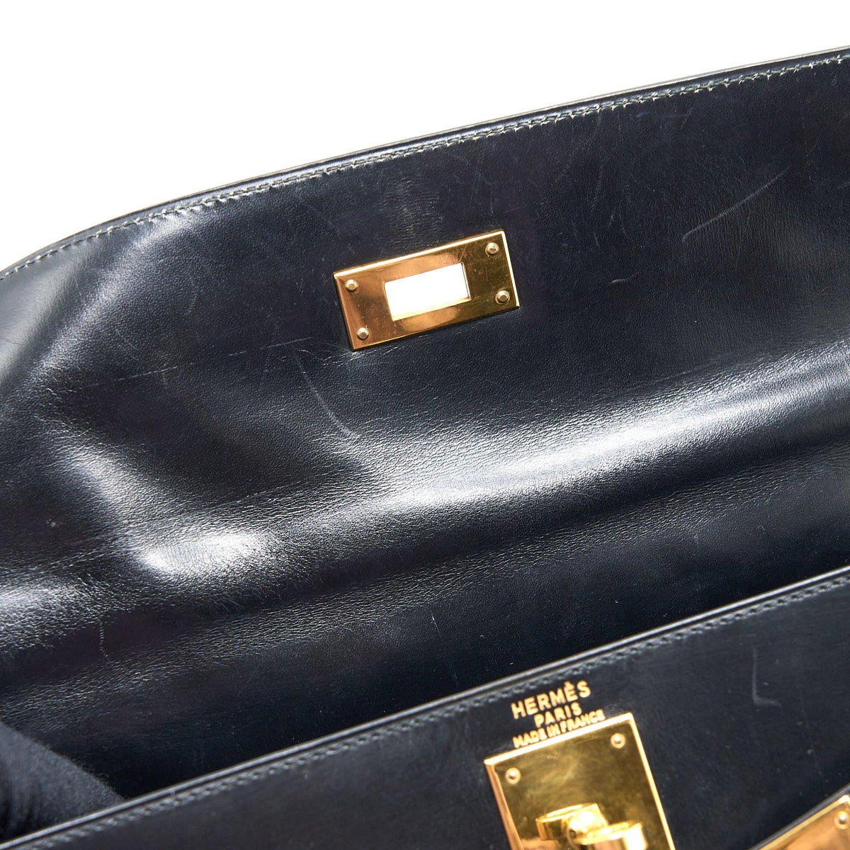 Hermes Vintage Kelly 28 Box Black GHW Stamp Circle R