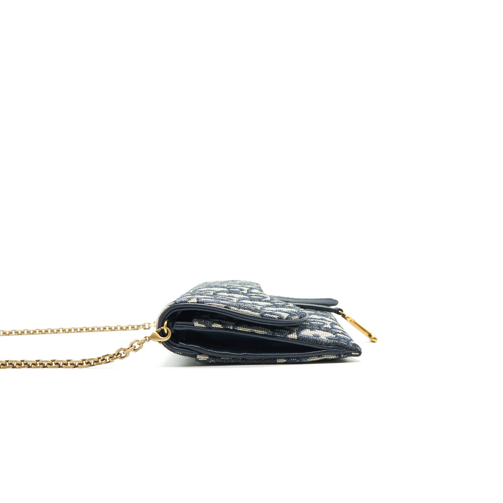DIOR OBLIQUE JACQUARD SADDLE WALLET WITH CHAIN